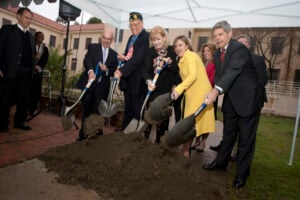 Rep. Henry Waxman (D-33rd District) (far left) joins local leaders on Friday in the ceremonial shoveling of dirt for the groundbreaking of a new home for homeless vets at the West L.A. VA campus. (Brandon Wise brandonw@www.smdp.com)