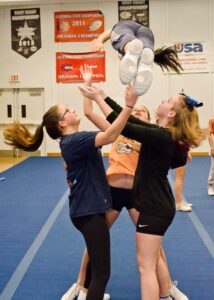 The Santa Monica Vikings' Youth Cheer squad practices Monday at Samohi. Parent Diane Todd is leading a national movement on behalf of professional cheerleaders to secure better pay. NFL cheerleaders make around $5 an hour, according to reports. (Paul Alvarez, Jr. editor@www.smdp.com)