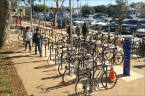 Santa Monica College opened a new 400-space bike parking lot on campus on Monday, the first day of the spring semester. (Photo courtesy SMC)