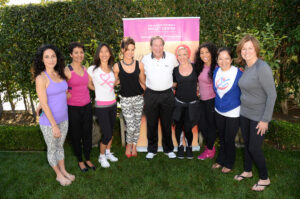 (From Left to Right) Mandy Ingber (Yoga Instructor for Fundraiser), Kamla Subramnian (Yoga Instructor for the Margie Petersen Breast Center Yoga Program), Maggie DiNome, MD (Director of the High-Risk Clinic at the Margie Petersen Breast Center), Kate Beckinsale (Fundraiser Host), Michael L. Wall (Saint John's Acting President and CEO), P!nk (Attendee), Jeanette Jenkins (Attendee), Maureen Chung (Director of the Margie Petersen Breast Center) and Mary Flaherty (Foundation Trustee and Fundraiser Host) 