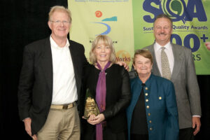 (L to R) Actor and environmental activist Ed Begley Jr., Santa Monica Chamber of Commerce President Laurel Rosen, former state Sen. Sheila Kuehl and Southern California Edison's Regional Public Affairs Director Mark Olsen attended this year's Sustainable Quality Awards on Wednesday at the Sheraton Delfina Hotel. (Photo by Brandon Wise)