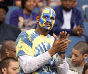 A Samohi fan cheers on the Vikings during last week's regional championship game against Loyola. (Photo by Morgan Genser)