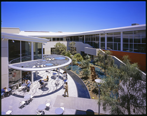 The courtyard at the Santa Monica Main Library ranked number five on a list of the 10 most peaceful public places. (Photo courtesy Moore Ruble Yudell Architects & Planners)