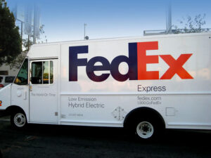 GREEN: Package delivery companies like FedEx and UPS have come a long wayin improving the fuel efficiency oftheir worldwide fleet ofdelivery vehicles. Pictured: A FedEx hybrid electric delivery van. (Photo courtesy Biofriendly/Flickr)