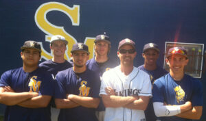 (L-R) Eric Gomez, Alex Gironda, Jonathan Rakuljic, Lino Lares, Kurt Schwengel, Alex Turner and Freddie Norris all received Ocean League honors this week. (Photo courtesy Santa Monica High School)