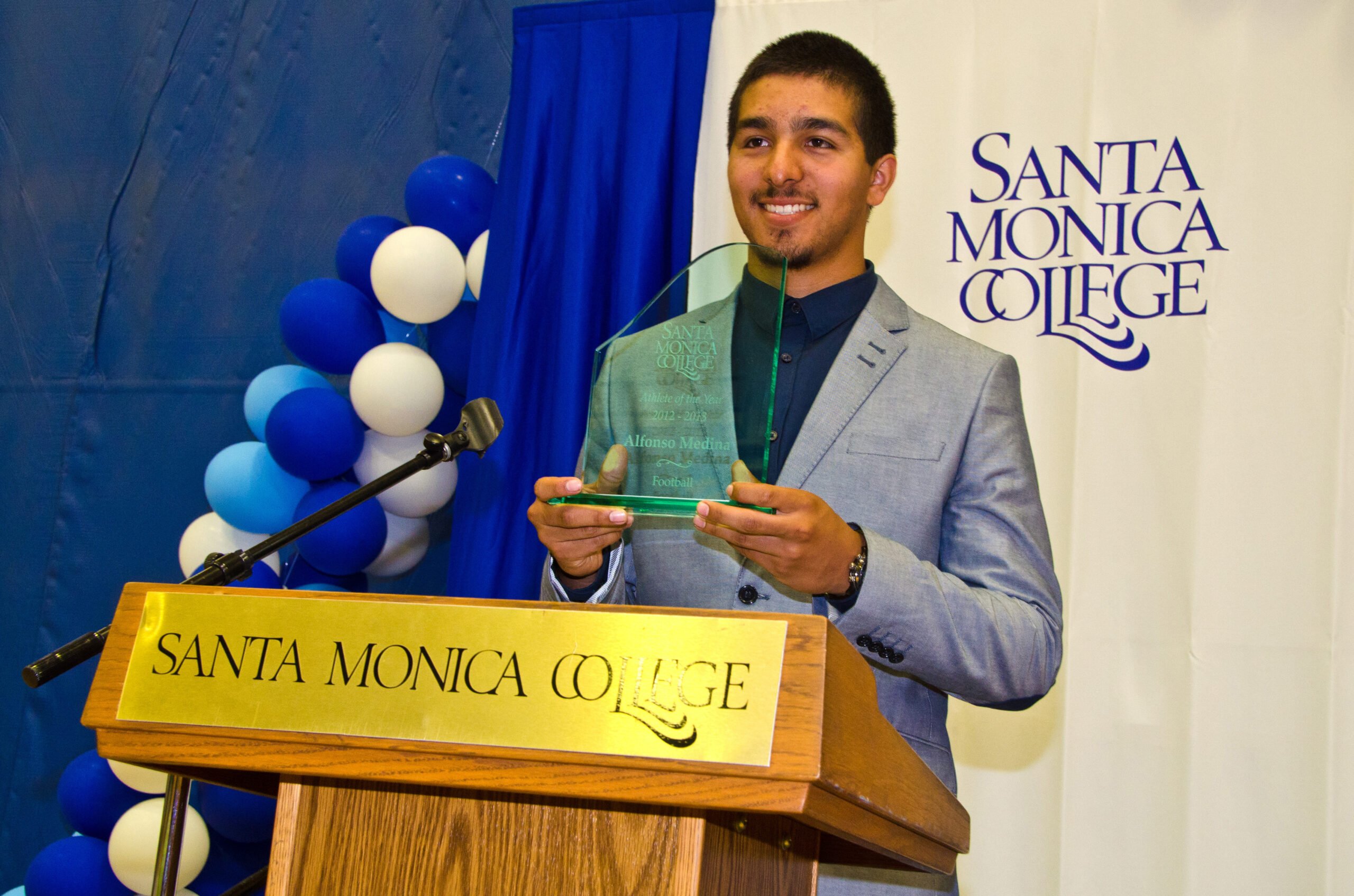 Congratulations to former SMC Quarterback Alfonso Medina for winning the 2012-13 Student Athlete of the Year award. Medina threw over 60 touchdown passes, breaking the career record at SMC and leading the Corsairs to back-to-back Conference Championships for the first time in 30 years. (Photo courtesy Fabian Lewkowicz)