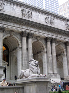 A lion stands gaurd at The New York Public Library. (Photo courtesy Google Images)