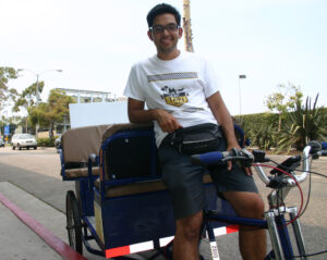 Jose Prats, founder of L.A. Bike Taxi, the first pedicab company to operate in Santa Monica under new rules approved by the City Council in April. Prats' pedicabs hit the streets for the first time July 18. (Kevin Herrera kevinh@www.smdp.com)