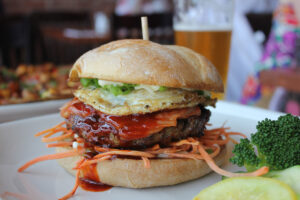 The Seoul Burger at Truxton's American Bistro, now serving a wide variety of dishes at the corner of 14th Street and Santa Monica Boulevard. (Michael Ryan michael@www.smdp.com)