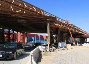 The California Supreme Court ruled Monday that construction on the Expo Light Rail Line connecting Culver City to Santa Monica can continue. The bridge over Cloverfield and Olympic boulevards was the site of activity on Monday afternoon. (Daniel Archuleta daniela@www.smdp.com)