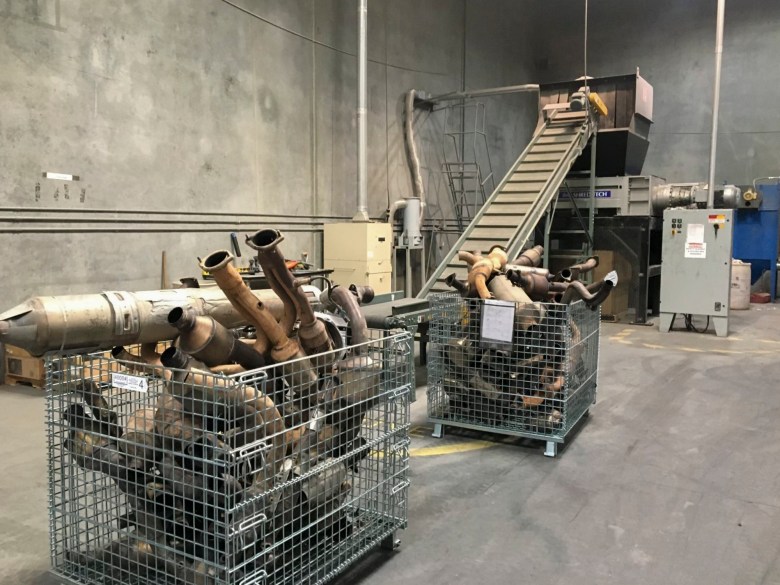 In June the Fremont Police Department found approximately 300 suspected stolen catalytic converters at Arrow Recovery in Fremont, California. Photo courtesy of Fremont Police Department