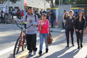 Santa Monica High School students leave campus last week along eastbound Michigan Avenue. (File photo)