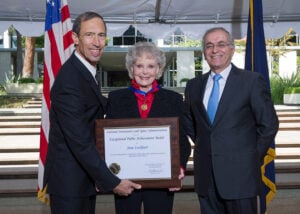 BIG HONOR: June Lockhart is awarded the Exceptional Public Achievement Medal for inspiring the public on space exploration. (Photo courtesy NASA/JPL-Caltech)