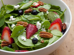 This refreshing spring spinach salad with strawberries is loaded with antioxidants and flavor, making for a healthy lunch.                                