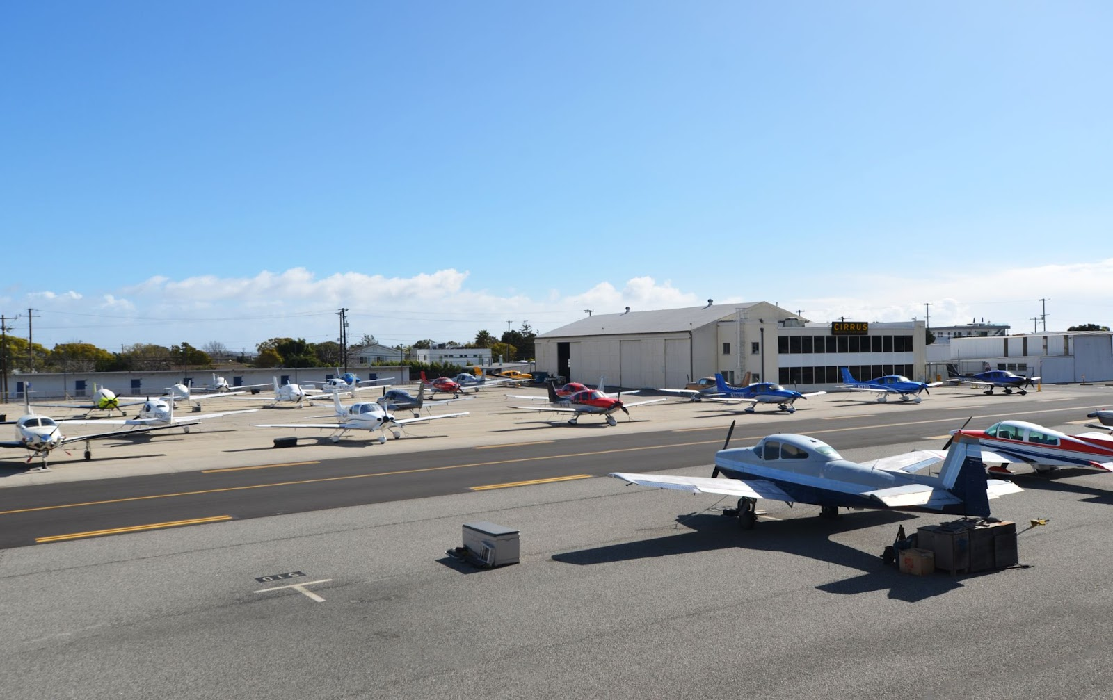 A parking lot of privately-owned planes at Santa Monica Airport