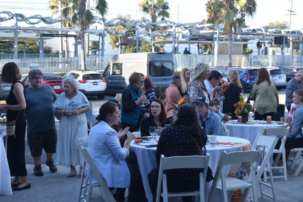 a group of people sitting at a table