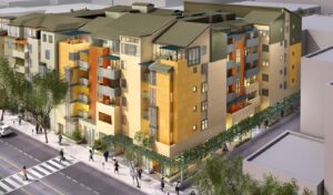 An artist's rendering of a mixed-use housing project on Fifth Street built by NMS Properties, one of Santa Monica's most active housing developers. (Rendering courtesy of NMS Properties)