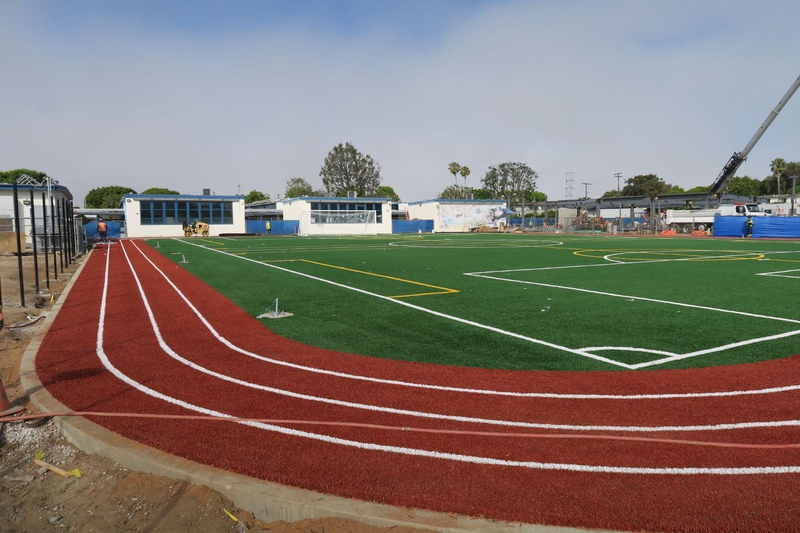 Track: Construction work at Will Rogers Learning Community turned into a victory for young athletes via a new track and turf field on campus. (Courtesy Photo)